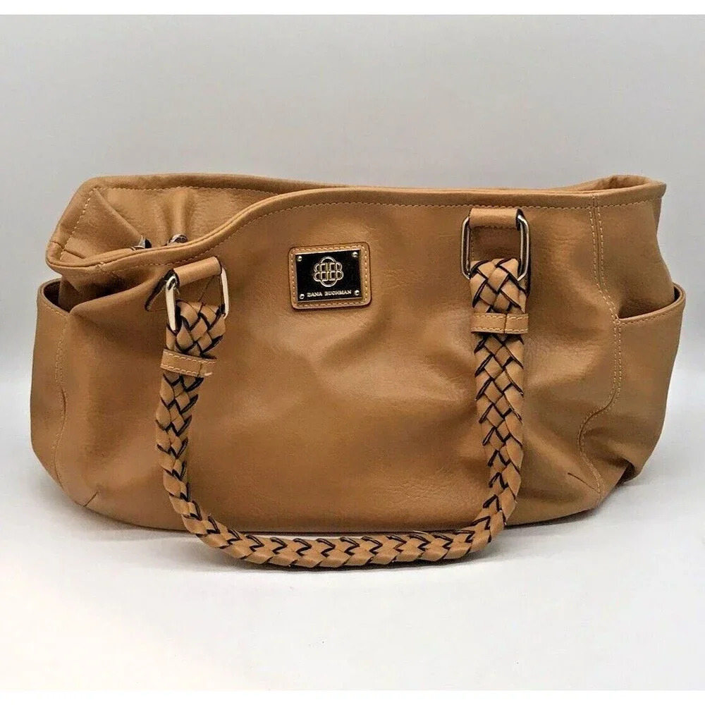 Dana Buchman Callie warm Kahki Classic Shoulder Tote Braided Double Handle Bag